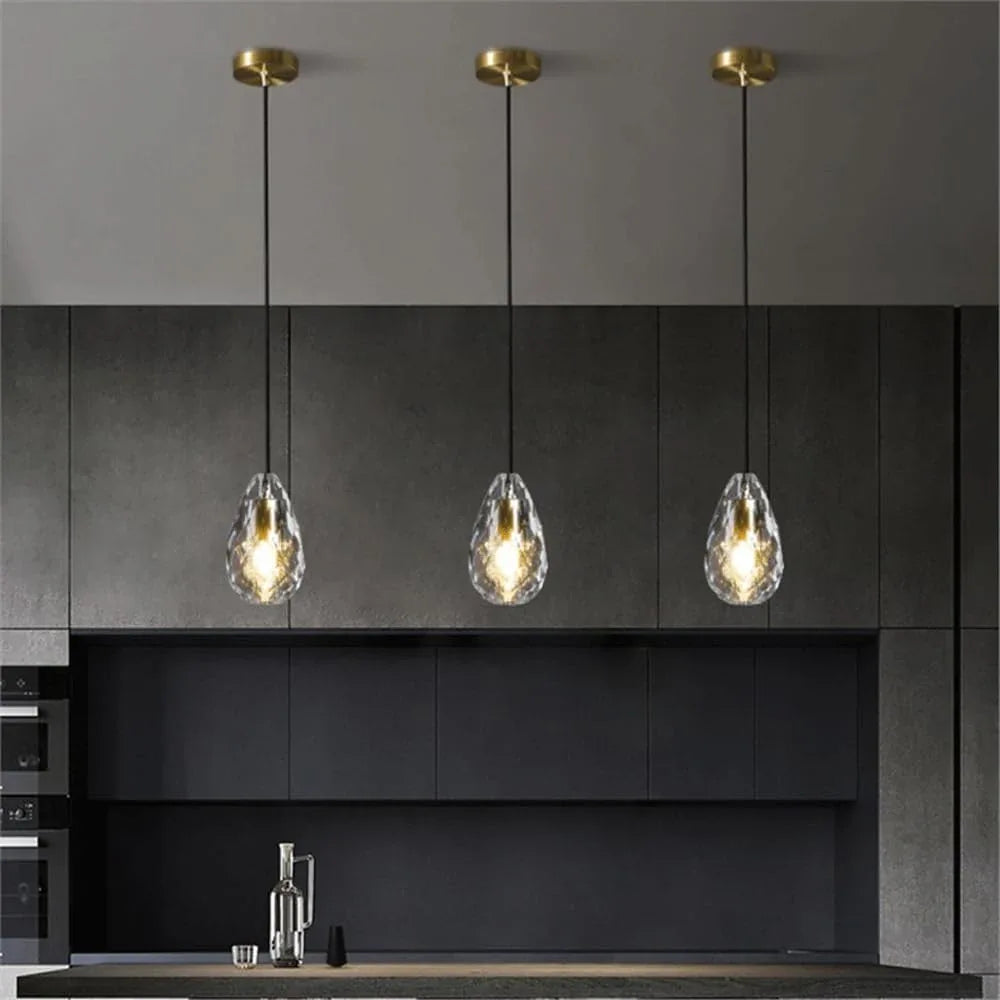 Audara-4-inch Modern Minimalist Crystal Pendant Light, Gemstone-Shaped Mini Glass Chandelier, Suitable for Various Spaces Such As Bedrooms, Kitchen Islands, Dining Rooms, Hotels, Bars, and Cafes.