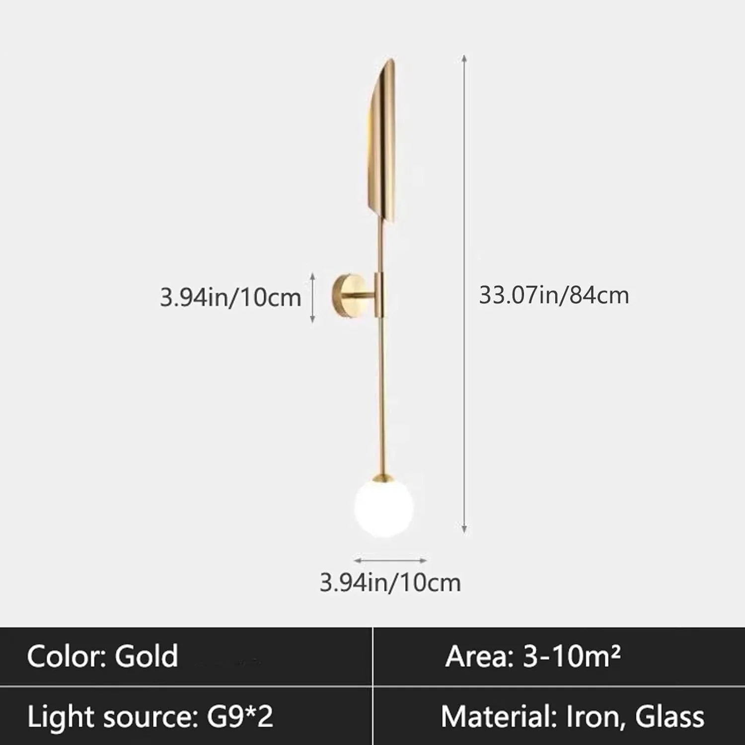 Audara-Gold Wall Light 33in LED Glass Sphere Wall Sconces Interior Living Room Accent Wall Wall Lamp Bedroom Bedside Bathroom Wall Mount Light Fixture
