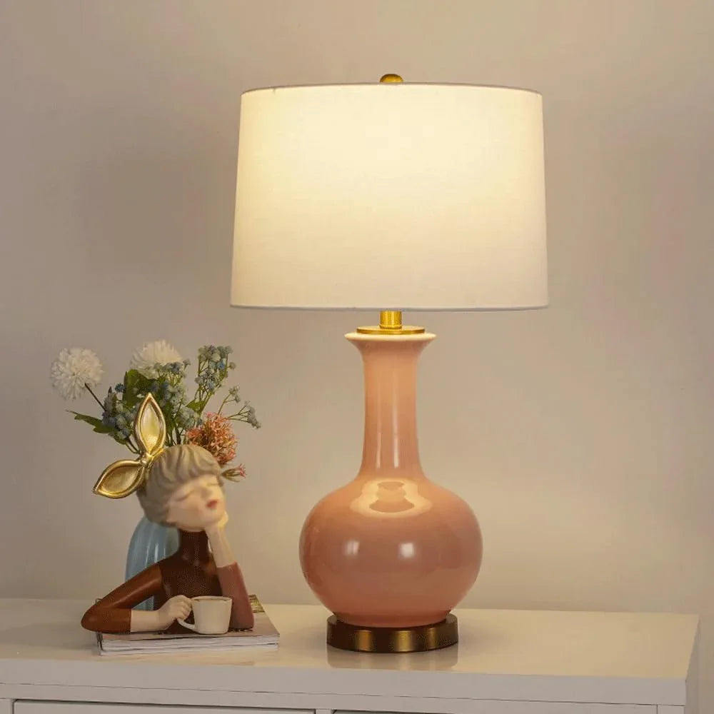 Audara-Elegant Warm Cloth Pink Ceramic Desk Light New Chinese Elegant Hotel Guest Room B&B Desk Lamp Farmhouse Coffee Shop Living Room Study Room Table Lamp Restaurant Club Lighting Fixture