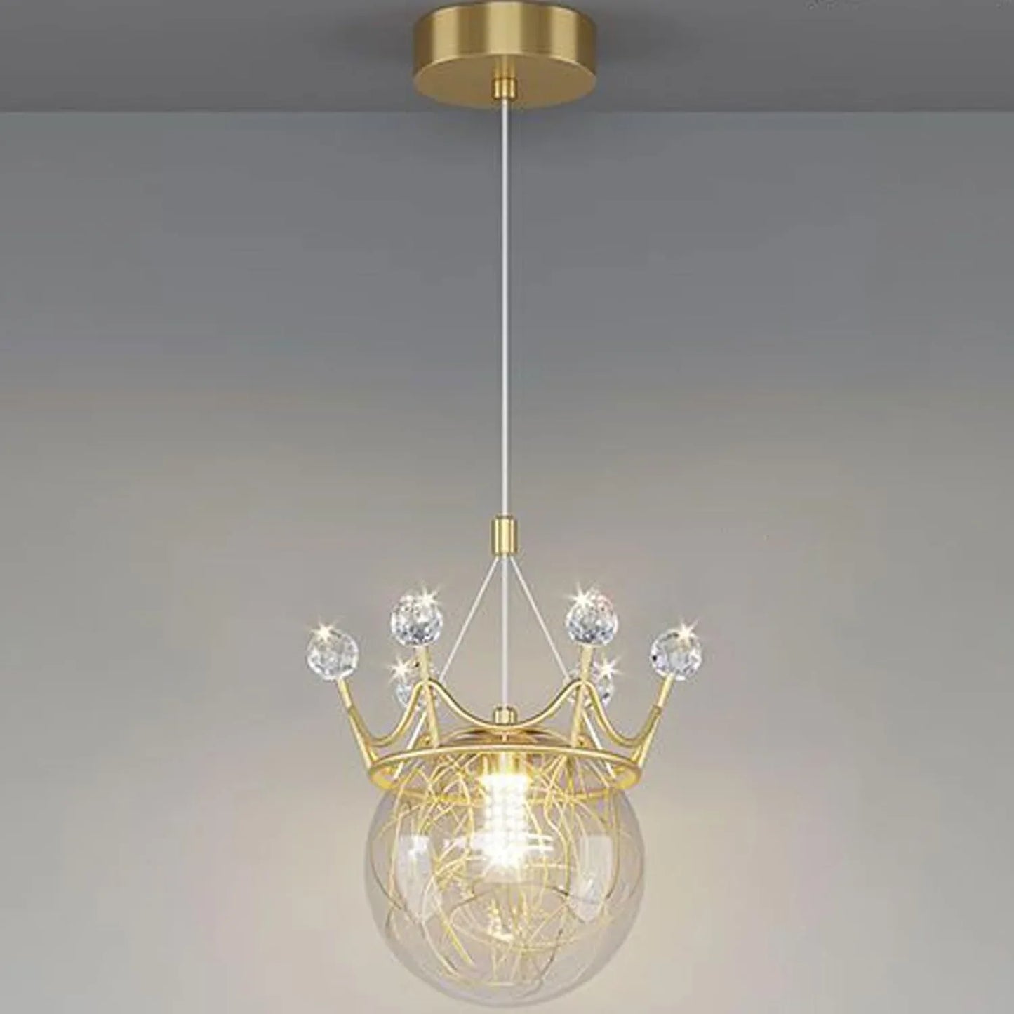 Audara-6-inch Crystal Pendant Light, Bohemian Style Queen Crown Shaped Lamp, Suitable for Various Spaces Such As Bedrooms, Hotels, Studies, Living Rooms, Kitchen Islands, and Entryways.