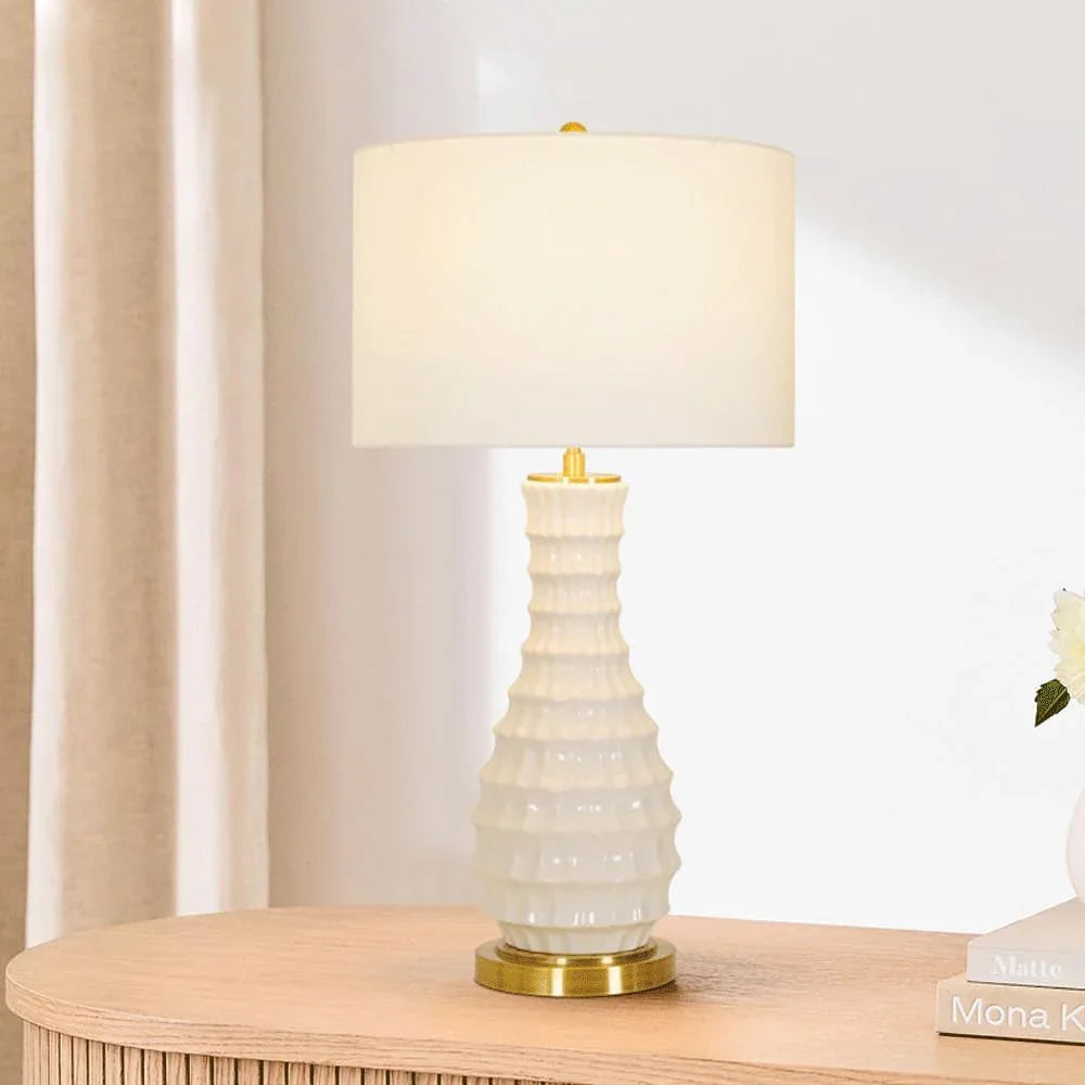Audara-Luxury Nordic Study Office Desk Light Simple Bedroom Bedside Living Room Desk Lamp Hotel Front Desk Coffee Shop Restaurant Table Lamp White Fabric Ceramic Decoration Lighting Fixture
