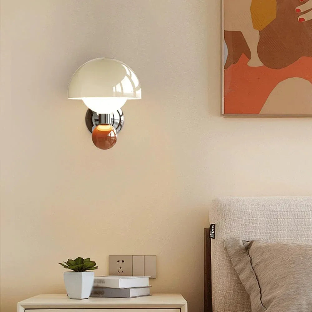 Audara-French Cream Mushroom Iron Wall Lamp Modern Bedroom Bedside Living Room Backdrop Wall Lights LED Tri-Color Cloakroom Study Reading Wall Sconces for Staircase Entryway Balcony Lighting Fixture