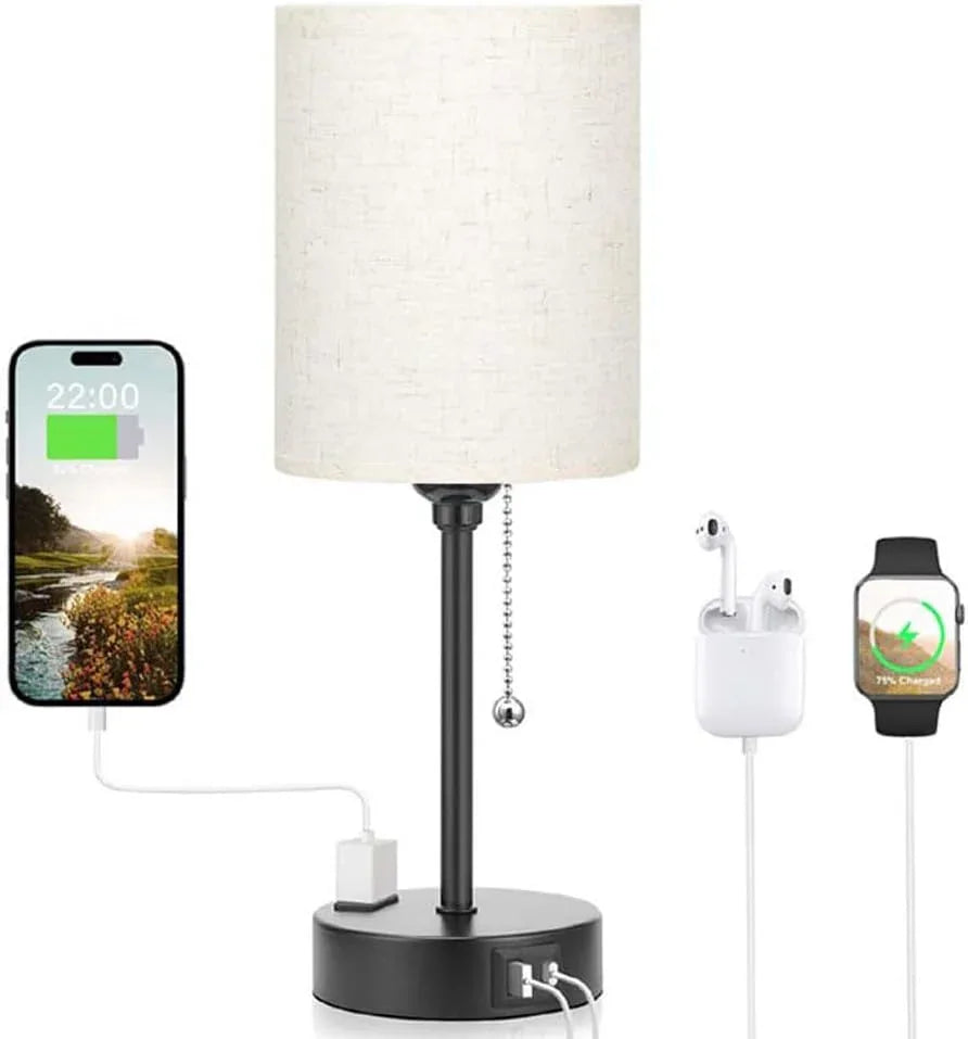 Audara-Modern Simple Bedroom Study Office Desk Light American Style Personalized Zipper Switch 2 USB 1 AC Ports Fabric Desk Lamp Apartment Hotel Decor Table Lamp Living Room Wall Cabinet Lighting Fixture