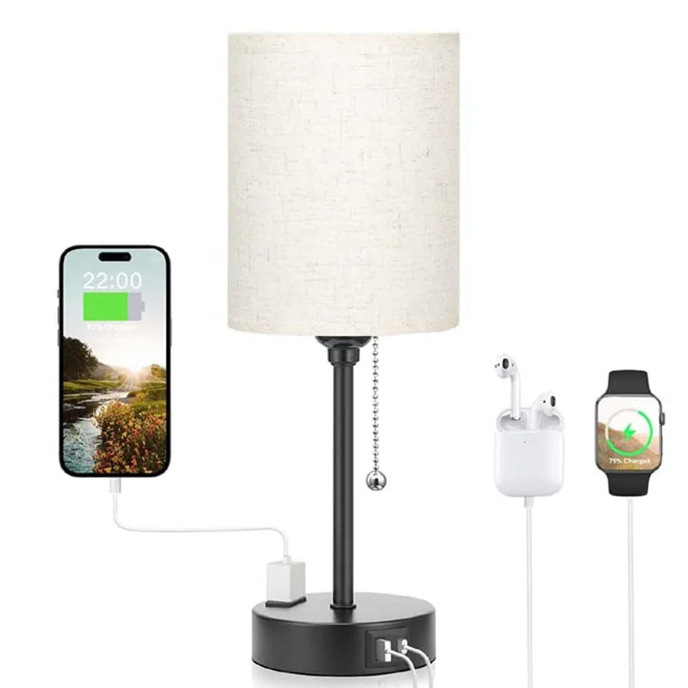 Audara-Modern Simple Bedroom Study Office Desk Light American Style Personalized Zipper Switch 2 USB 1 AC Ports Fabric Desk Lamp Apartment Hotel Decor Table Lamp Living Room Wall Cabinet Lighting Fixture Beige