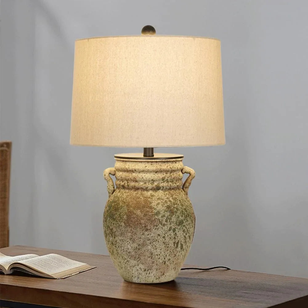Audara-High-end Wabi-sabi Style Living Room Bedroom Bedside Desk Light Vintage Study Room Counter Reading Desk Lamp New Chinese Natural Colour Fabric Pottery Table Lamp Cafe B&B Villa Lighting Fixture