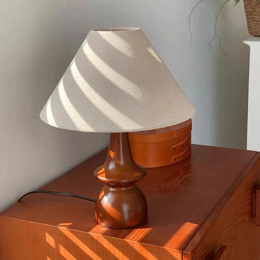 Audara-Wood Colour Vintage Rubberwood Fabric Desk Light Nature Farmhouse B&B Villa Desk Lamp Warm Living Room Bedroom Office Table Lamp Club Library Apartment Dining Room Lighting Fixture