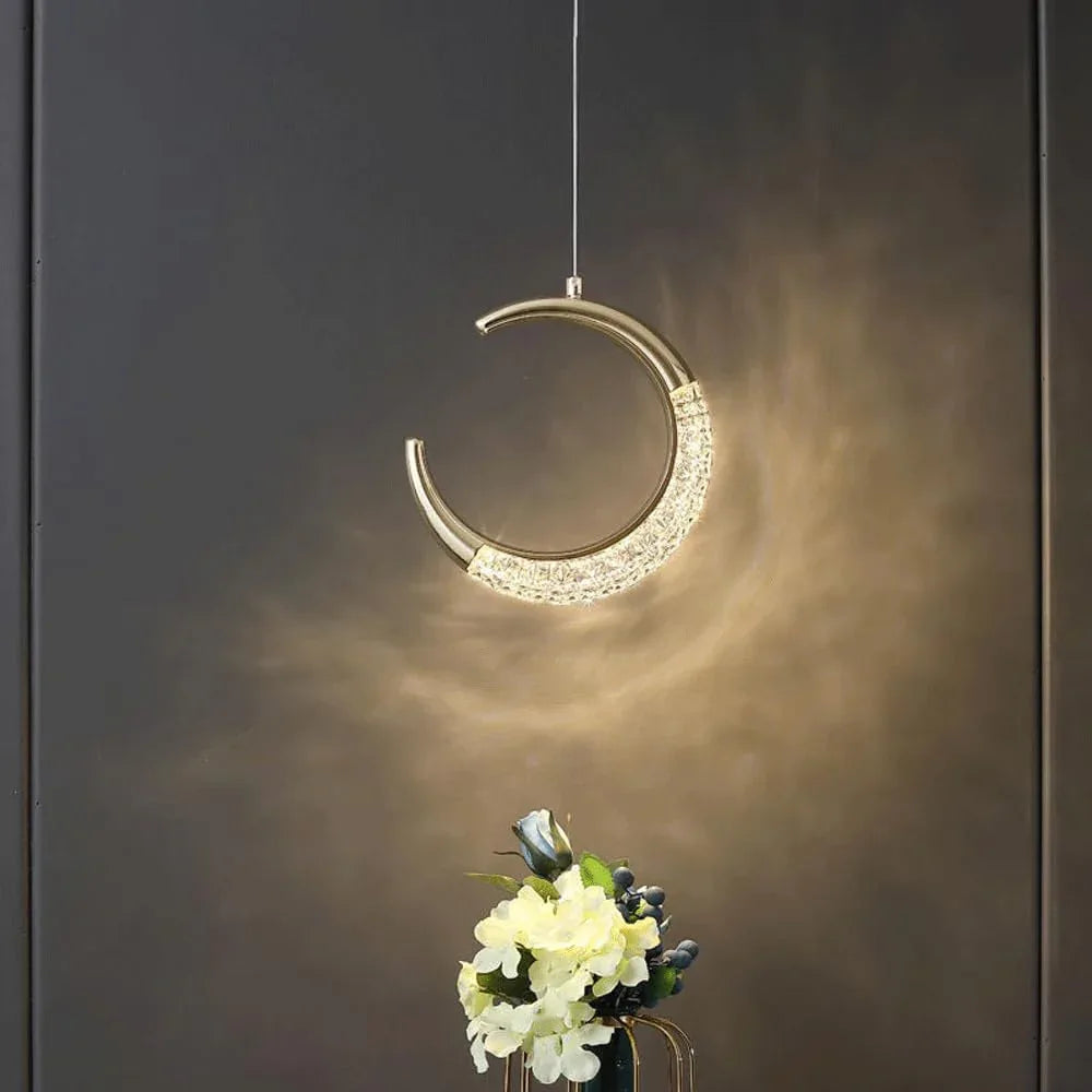 Audara-Crystal Pendant Light, 8 Inches in Diameter, Exudes Bohemian Elegance with Its Crescent Shape, Easily Adapting to Various Spaces: Bedroom, Hotel, Study, Living Room, Kitchen Island, Entryway