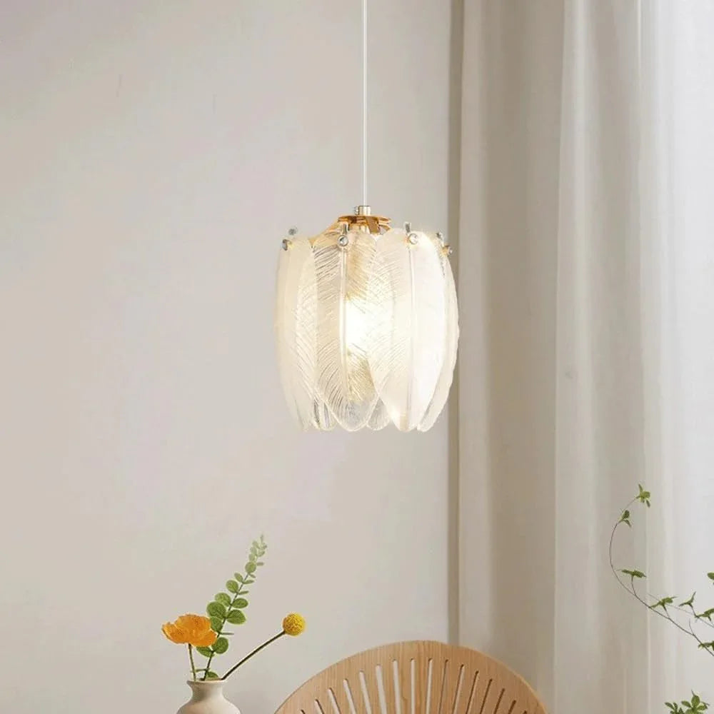 Audara-French-style Feather-shaped Minimalist Crystal Pendant Light, 6 Inches In Diameter, Bohemian Style Lighting Fixture Suitable For Various Spaces Such As Bedrooms, Hotel Rooms,living Rooms,and En