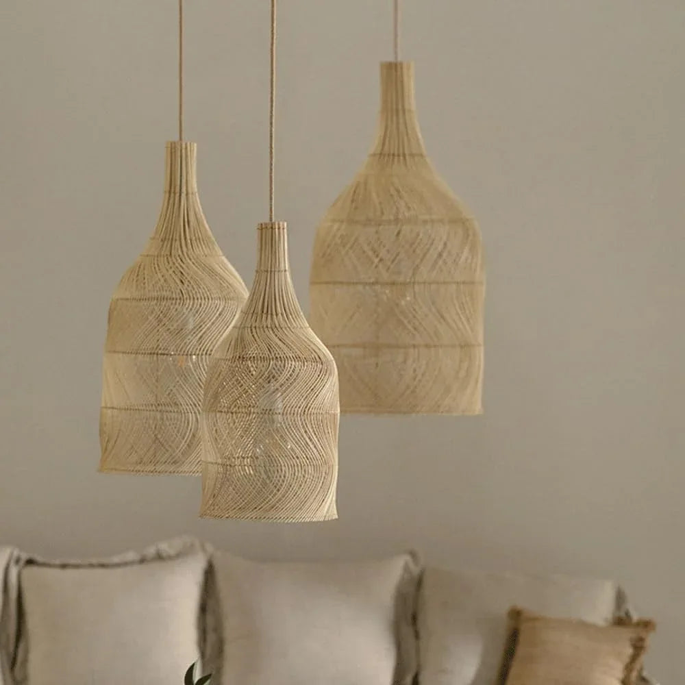 Audara-11in Woven Rattan Pendant Light Bohemian Wabi-Sabi Style Multi-Functional Ceiling Light Fixture Suitable for Bedrooms, Hotels, Study Rooms, Dining Areas, Entryways, and More Retro Lamp