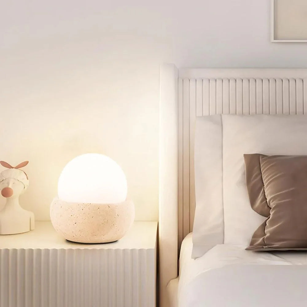 Audara-Wabi Sabi Style Sleep Bedroom Desk Light Rechargeable Remote Control Travertine Desk Lamp Study Office Dormitory Table Lamp Coffee Shop Restaurant Decorative Night Light Lighting Fixture