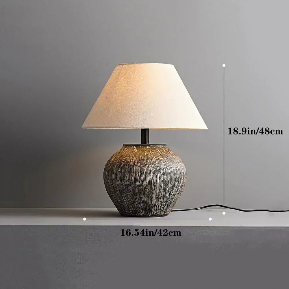 Audara-Vintage Wabi-sabi Style Living Room Bedroom Bedside Desk Light Natural Classic Fabric Pottery Jar Desk Lamp Club Dining Room Villa Table Lamp Coffee Shop Hotel Front Desk Rustic Lighting Fixture