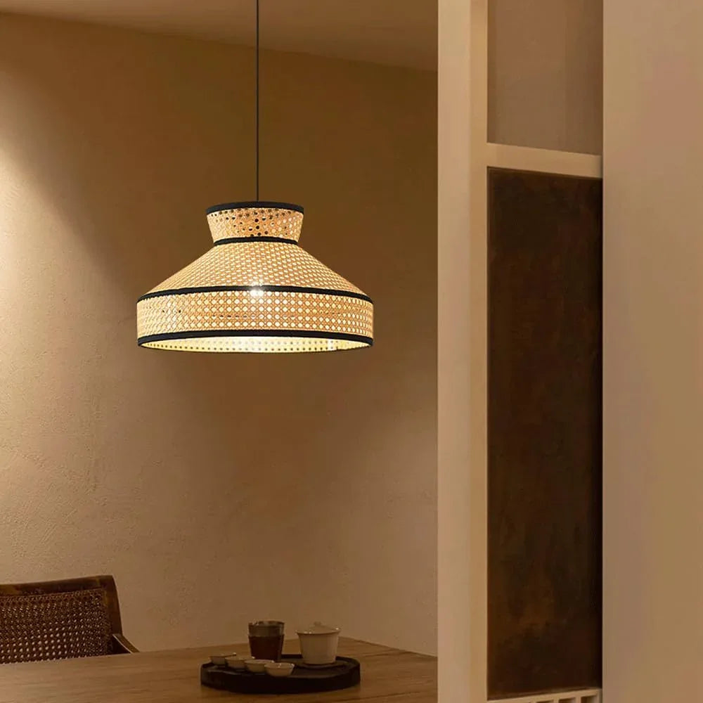 Audara-18in Woven Rattan Pendant Light Bohemian & Wabi-Sabi Style Multi-Functional Ceiling Light Fixture Suitable for Bedrooms, Hotels, Study Rooms, Dining Areas, Entryways & More Retro Lamp