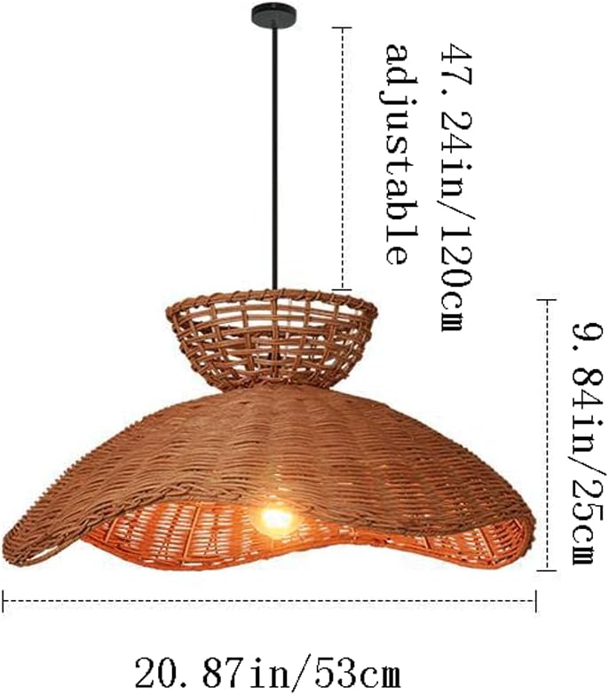 Audara-21in Woven Rattan Pendant Light Bohemian Wabi-Sabi Style Multi-Functional Ceiling Light Fixture Suitable for Bedrooms, Hotels, Study Rooms, Dining Areas, Entryways, and More Retro Lamp