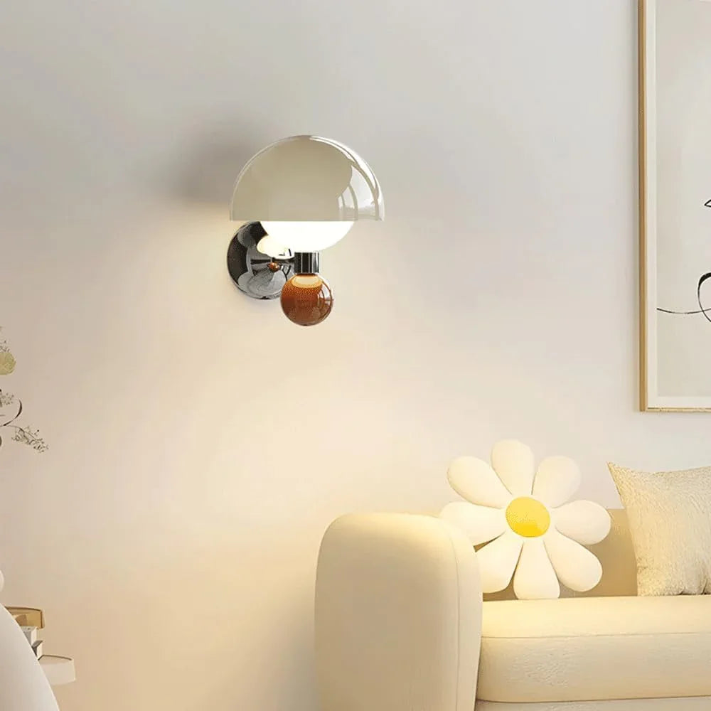 Audara-French Cream Mushroom Iron Wall Lamp Modern Bedroom Bedside Living Room Backdrop Wall Lights LED Tri-Color Cloakroom Study Reading Wall Sconces for Staircase Entryway Balcony Lighting Fixture