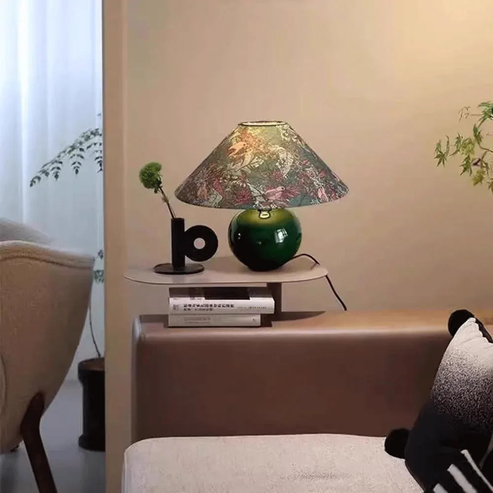 Audara-Warm Retro Study Bedroom Desk Light Romantic Living Room Sofa Bedside Desk Lamp French Fabric Dark Ceramic Table Lamp Cafe Mall Bar Villa Club Decoration Lighting Fixture