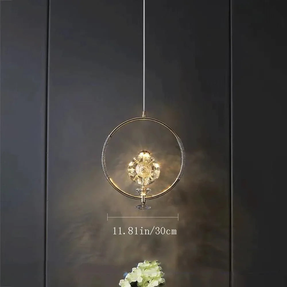 Audara-Crystal Pendant Light, 12-inch With A Diamond-shaped Decorative Ring. A Modern, Understated Luxury Style Light Fixture Suitable For Bedrooms,Hotels,Restaurants,Kitchen Islands,And Many Other Lo