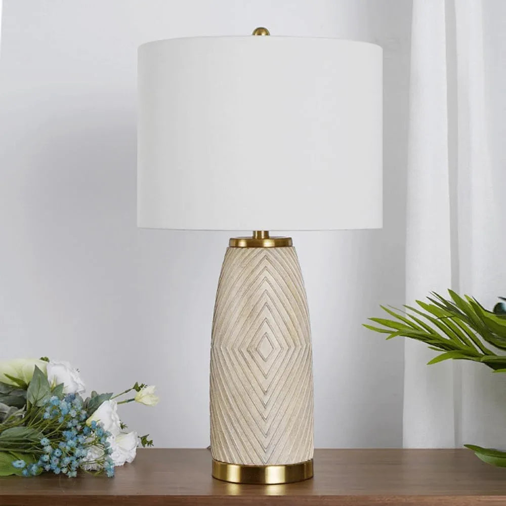 Audara-Modern Luxury Bedroom Bedside Counter Desk Light American Fabric Painted Resin Desk Lamp Living Room Study Hotel Front Desk Table Lamp Coffee Shop Villa Farmhouse Lighting Fixture