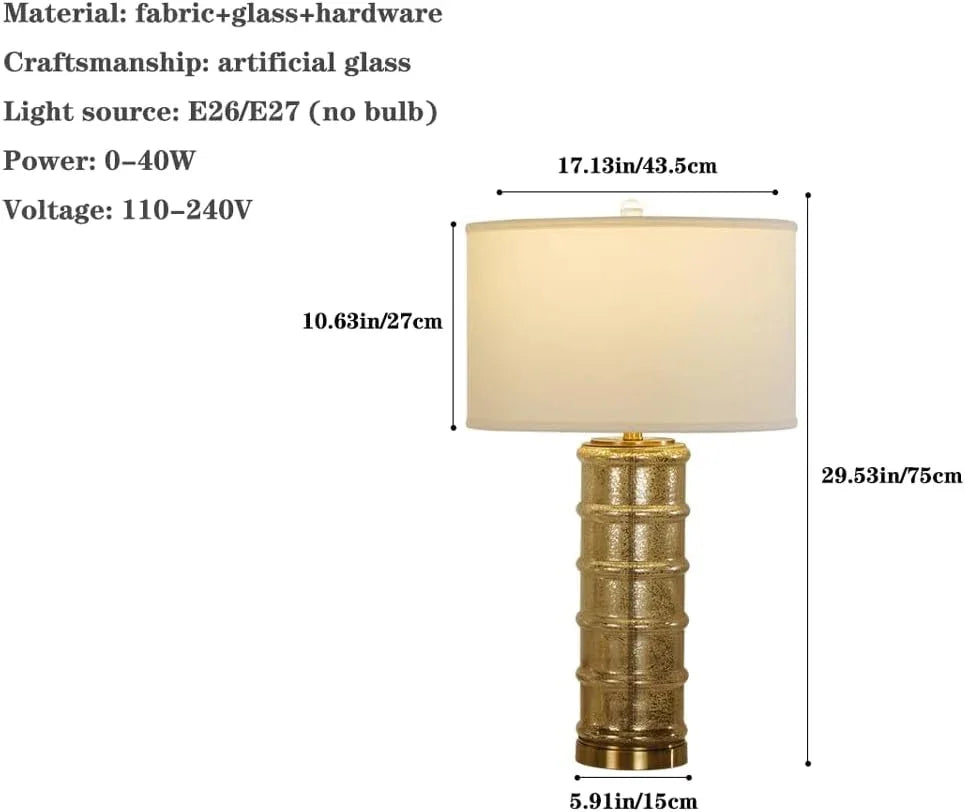 Audara-Luxury Scandinavian Bedroom Bedside Desk Light Fashion Hotel Front Desk Villa Club Desk Lamp Simple Glass Fabric Table Lamp Living Room Model House Farmhouse B&B Lighting Fixture