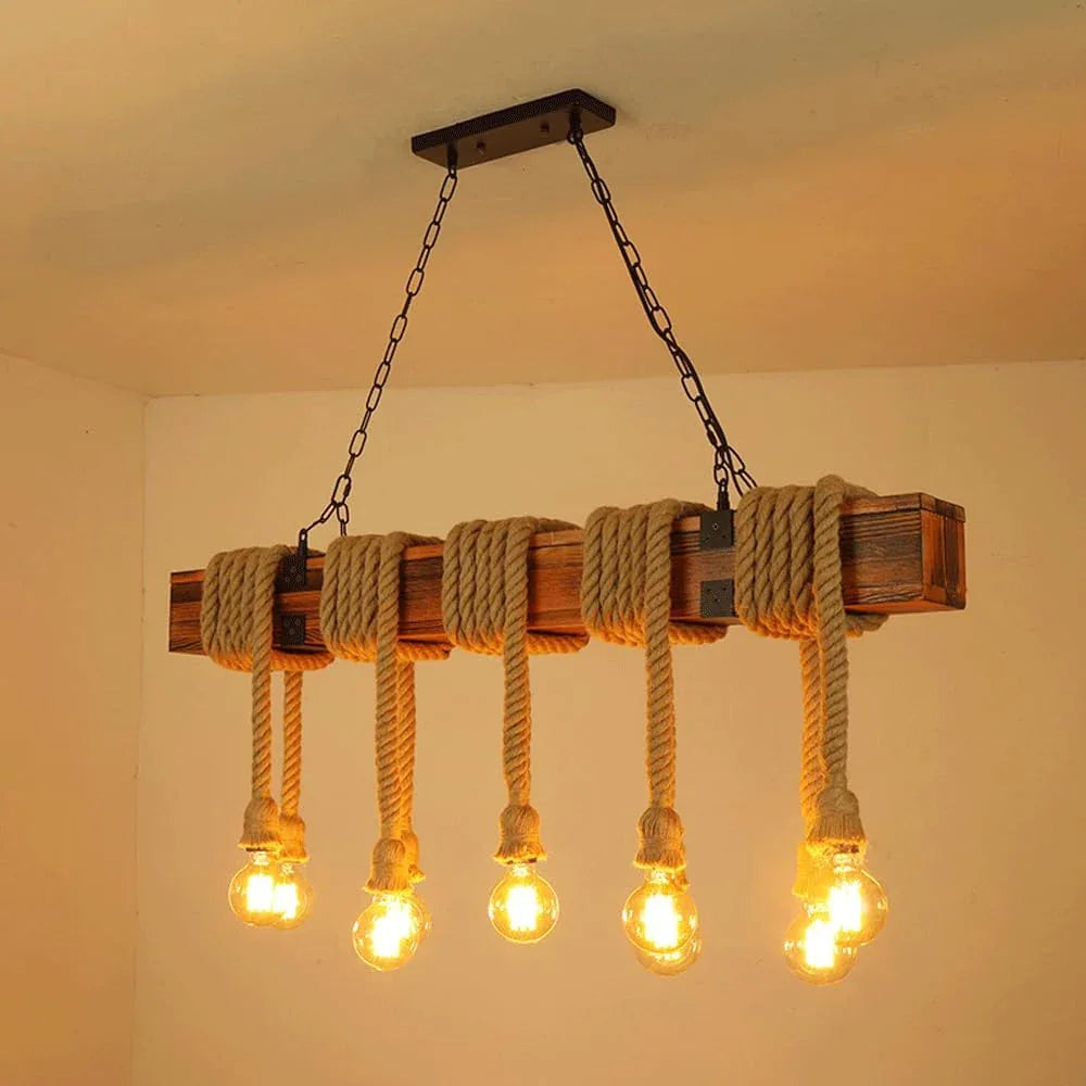 Audara-43-inch Rope Woven Pendant Light With 10 Lamp Heads Retro-style Tropical Ceiling Light Fixture Suitable For Bedrooms, Hotels, Malls, Tea Houses, Bars, Kitchen Islands, And Other Spaces Retro La