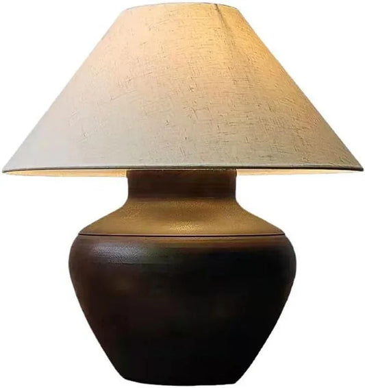 Audara-Japanese Vintage Bedroom Bedside Desk Light Wabi-Silent Style Cloth Pottery Jar Desk Lamp Living Room Backdrop Counter Decorative Lighting Fixture Showroom Kitchen Restaurant Front Table Lamp