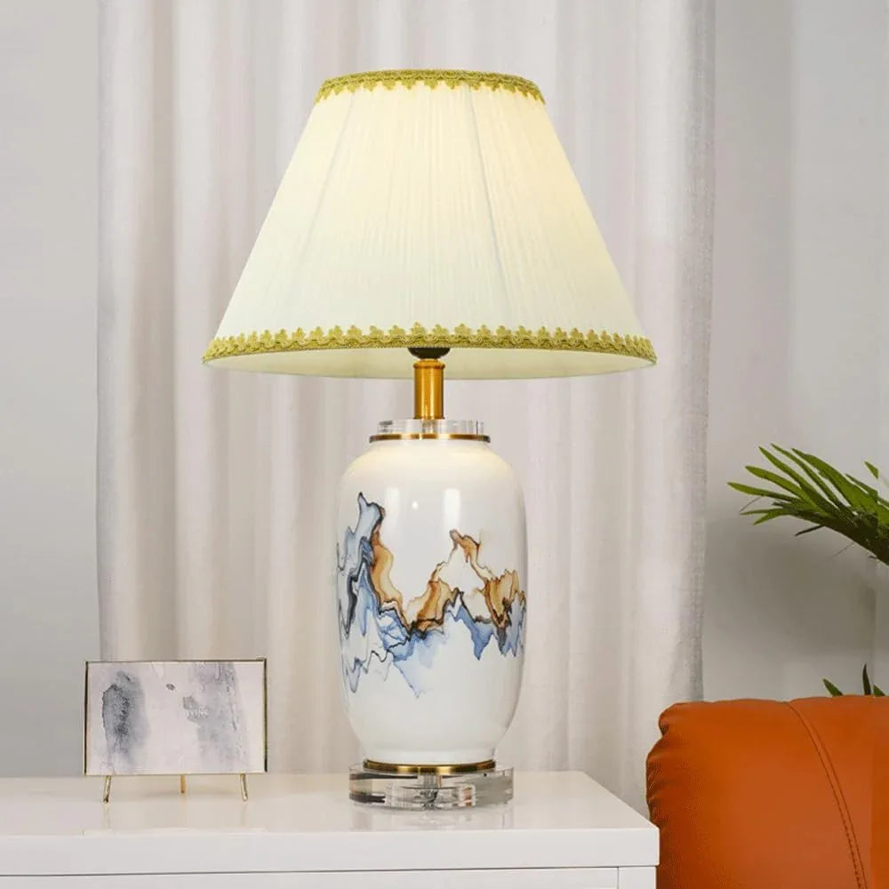 Audara-New Chinese Zen Living Room Hotel Model House Desk Light High-end Bedroom Study Room Cabin Window Desk Lamp Light Luxury Fabric Ceramic Table Lamp Villa Club Mall Decoration Lighting Fixture