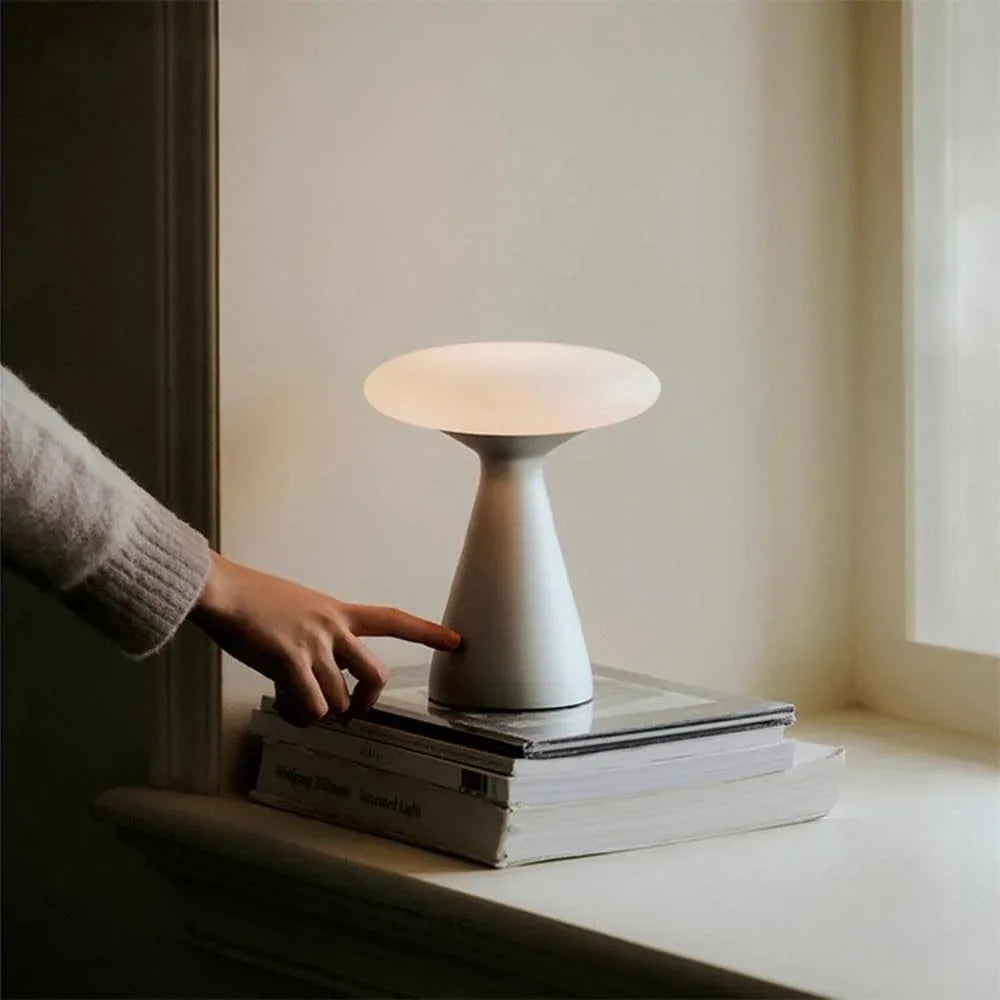 Audara-Retro Study Office Desk Light Creative Light Luxury Mushroom Shape Touch Dimming Rechargeable LED Stainless Steel Desk Lamp Portable Camping Ambience Table Lamp Bedroom Bedside Lighting Fixture