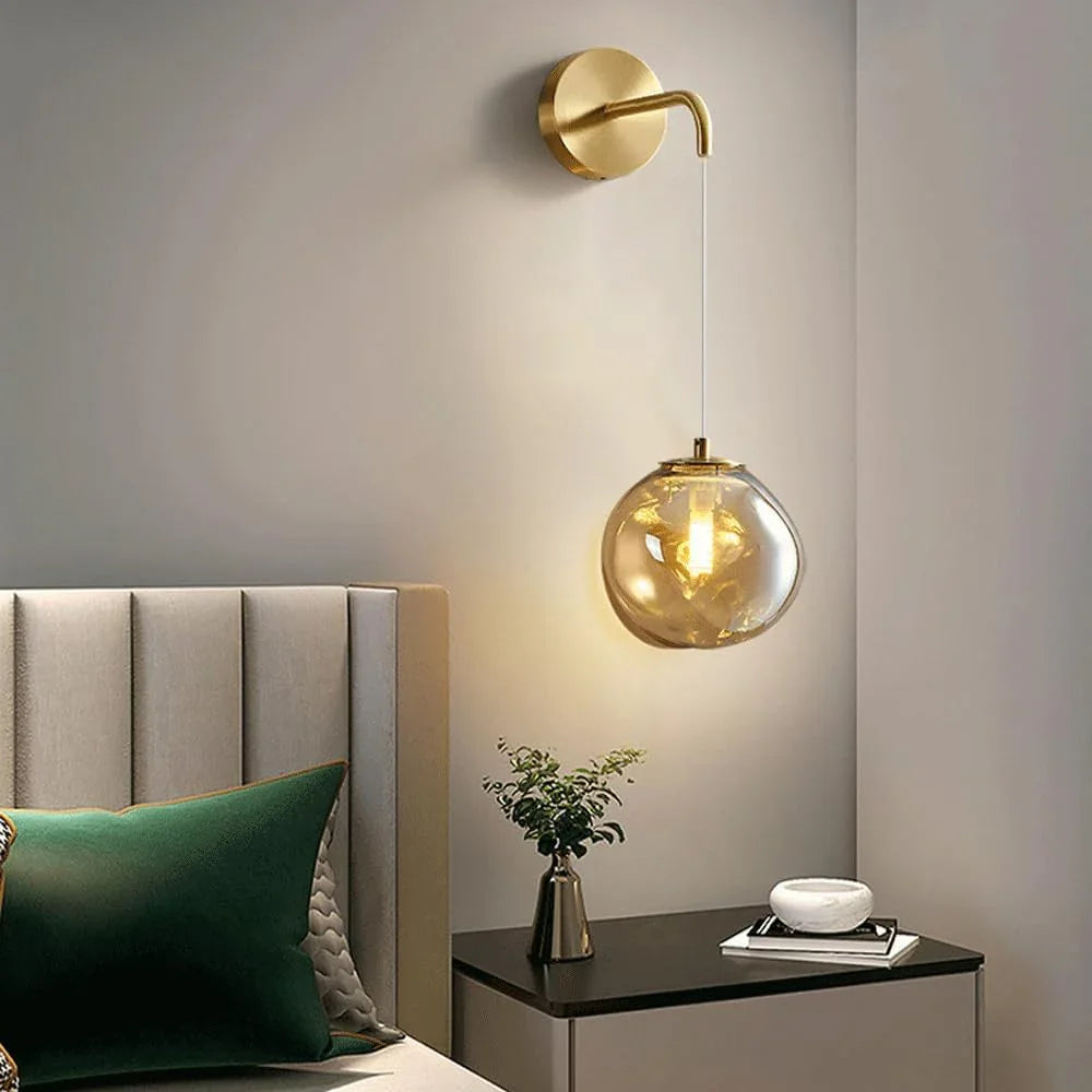 Audara-Italian Minimalist Full Copper Wall Lamp Bedroom Bedside Wall Lights Postmodern Living Room Background Wall Sconces Creative Art Glass Mounted Lighting Fixture