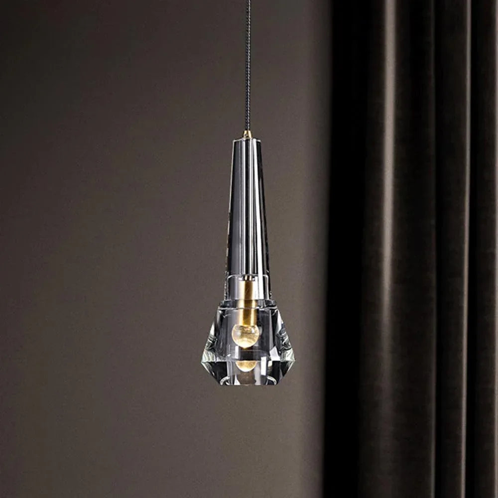 Audara-5-inch Modern Minimalist Crystal Pendant Light Cone Mini Glass Chandelier, Suitable for Various Spaces Such As Bedrooms, Kitchen Islands, Dining Rooms, Hotels, Bars, and Cafes.