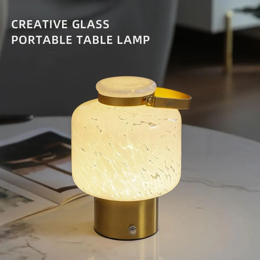 Audara-Creative Retro Bedroom Bedside Dormitory Desk Light Simple Portable LED Rechargeable Touch Dimming Glass Desk Lamp Camping Decorative Ambient Table Lamp Gift for Friends Kids Lighting Fixture