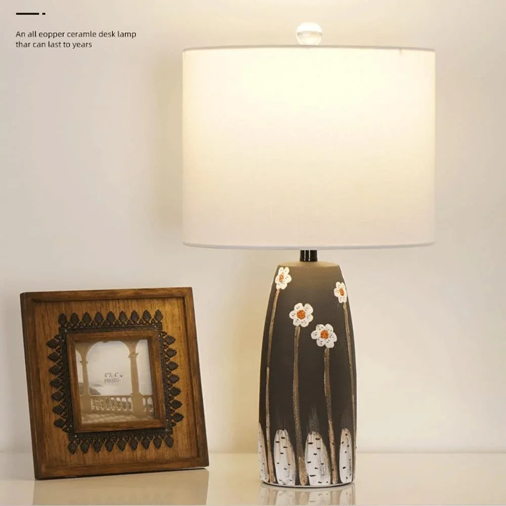 Audara-New Chinese-style Advanced Bedroom Bedside Dormitory Desk Light Simple Modern Fabric Painting Ceramics Desk Lamp Living Room Office Study Table Lamp Hotel Villa Coffee Shop Decoration Lighting Fixture