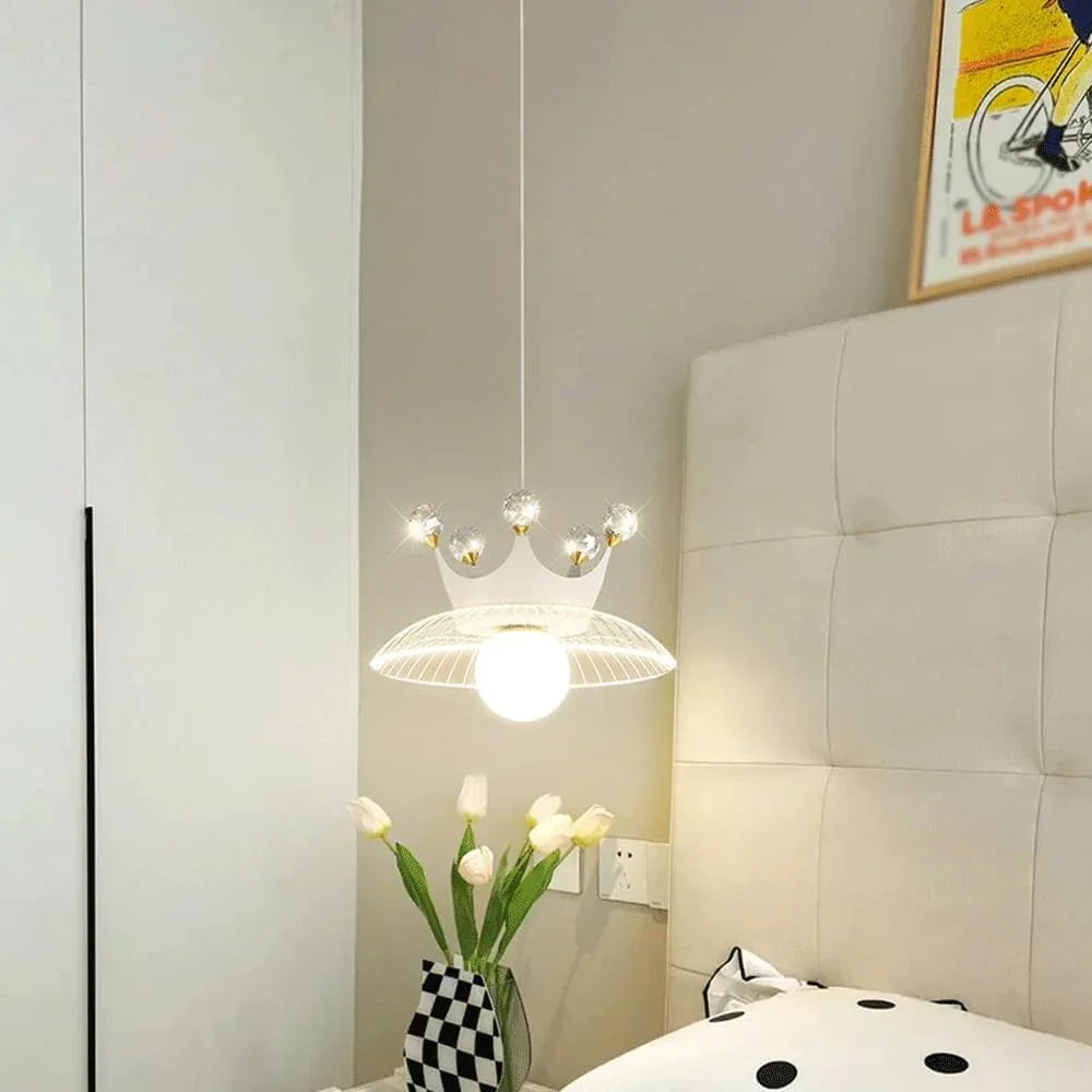 Audara-Crystal Pendant Light, 10-inch Crown Shape, Bohemian Style, Minimalist Design, Multi-Style Lighting Fixture Suitable for Living Room, Cafe, Dining Room, Kitchen Island, Entryway