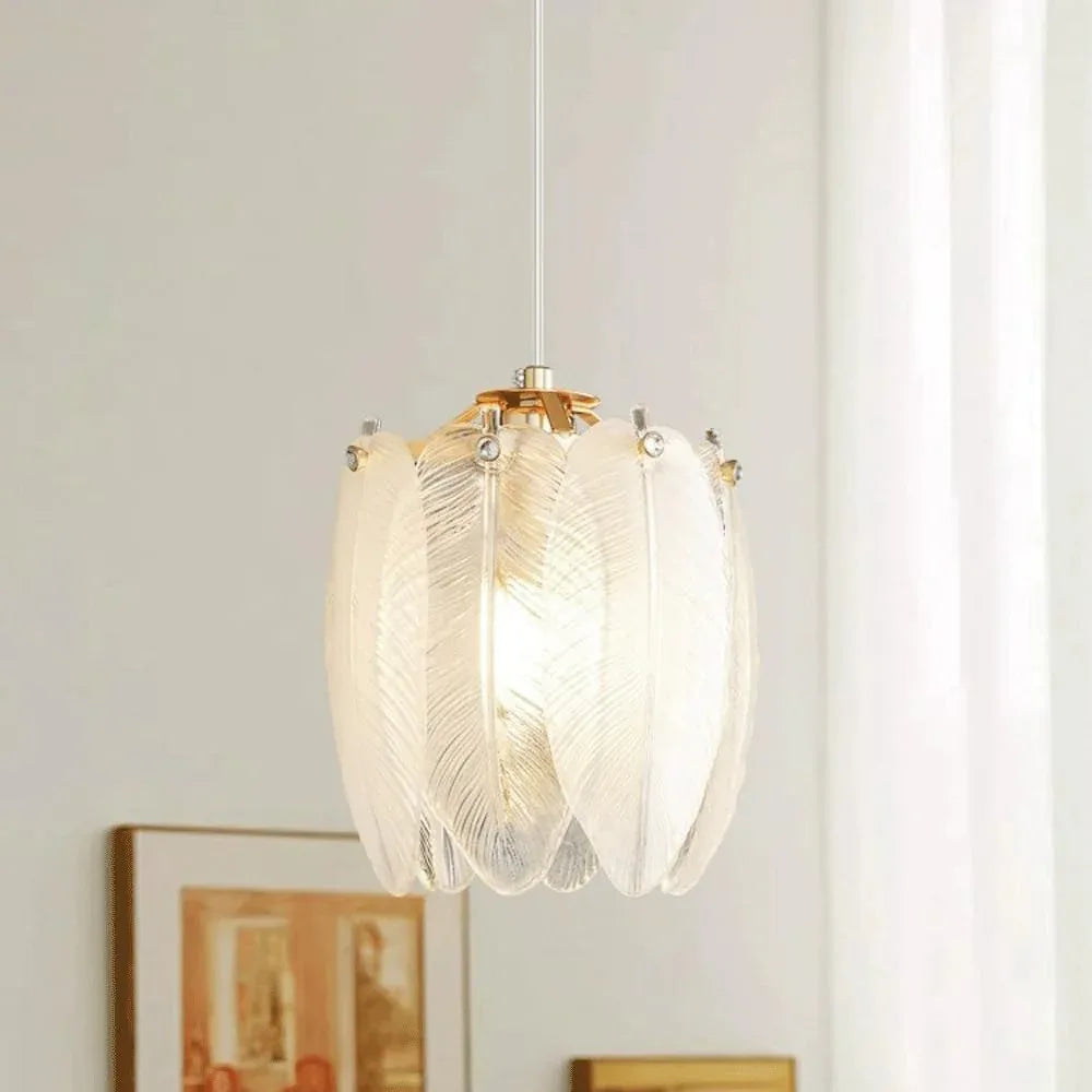 Audara-French-style Feather-shaped Minimalist Crystal Pendant Light, 6 Inches In Diameter, Bohemian Style Lighting Fixture Suitable For Various Spaces Such As Bedrooms, Hotel Rooms,living Rooms,and En
