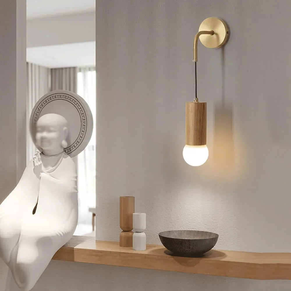Audara-New Chinese Background Wall Wall Lamp Modern Simple Living Room Wall Lights Light Luxury Walnut All Copper Sconces Japanese Bedside Decoration Mounted Lighting Fixture