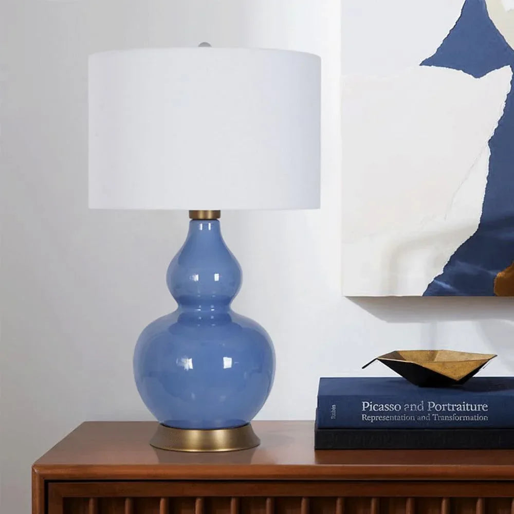Audara-American White Fabric Gourd Shaped Ceramic Desk Light New Chinese Zen Living Room Study Tea House Desk Lamp Club Coffee Shop B&B Table Lamp Bedroom Bedroom Sample Room Lighting Fixture