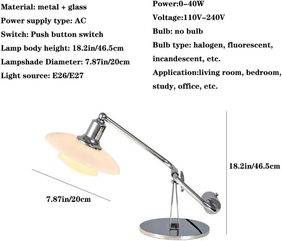 Audara-Denmark Classic Study Piano Desk Light for Office Work Study Desk Lamp Minimalist Fashion Metal Glass Table Lamp Bedroom Bedside Adjustable Villa Farmhouse Lighting Fixture