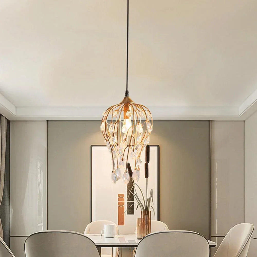 Audara-Crystal Pendant Light, 9 Inches In Diameter, Bohemian Style, Creative Decorative Light Fixture That Easily Adapts To Various Spaces: Bedroom, Hotel, Study, Living Room, Kitchen Island, Entryway