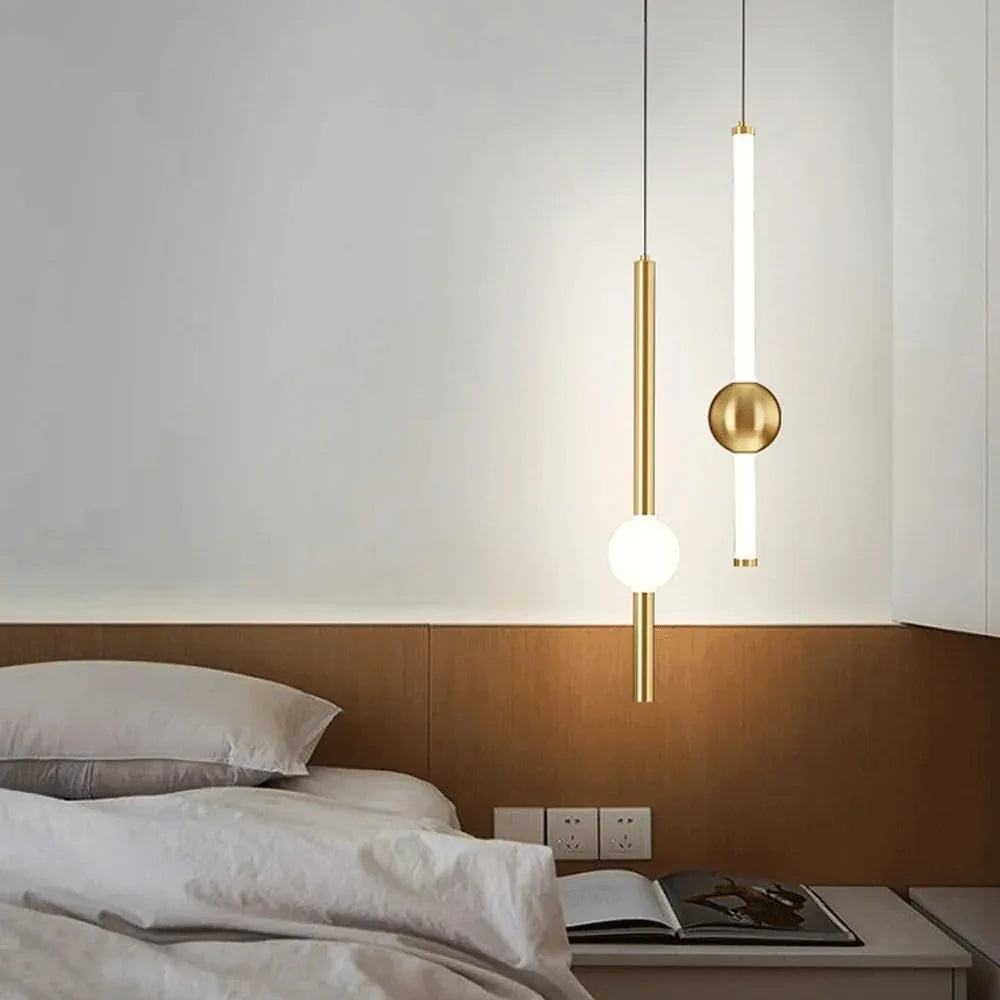 Audara-Modern Minimalist Chandeliers/Bedroom Bedside Ambiance Hanging Lamp/Indoor Dining Room Lines Pendant Light/Designer Creative Long Strip Lighting Fixture (2 Head LED)