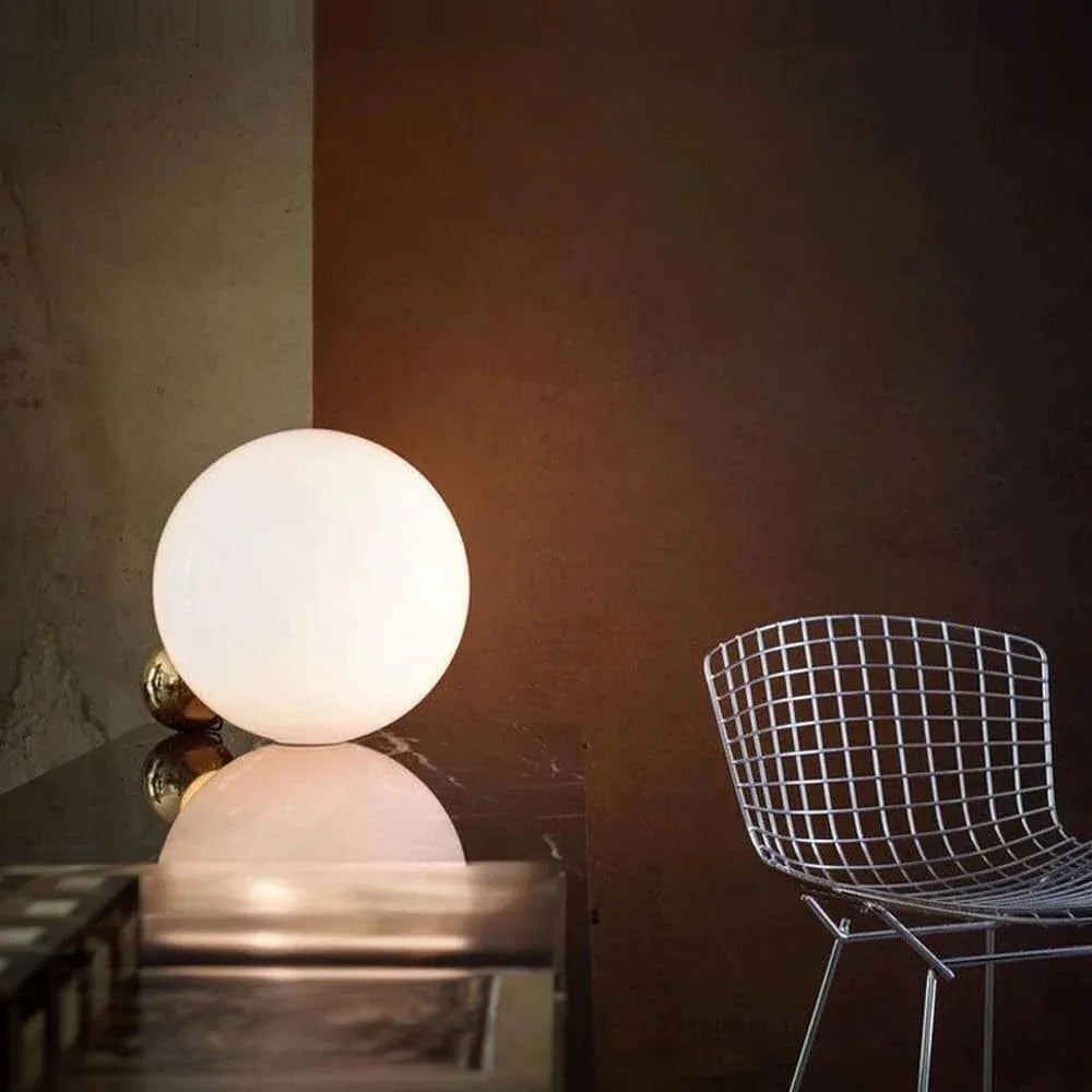 Audara-Postmodern Creative Living Room Bedroom Study Desk Light Art White Globe Glass Desk Lamp Simple Bedside Sofa Beside Counter Table Lamp Villa Club Sample Room Backdrop Lighting Fixture