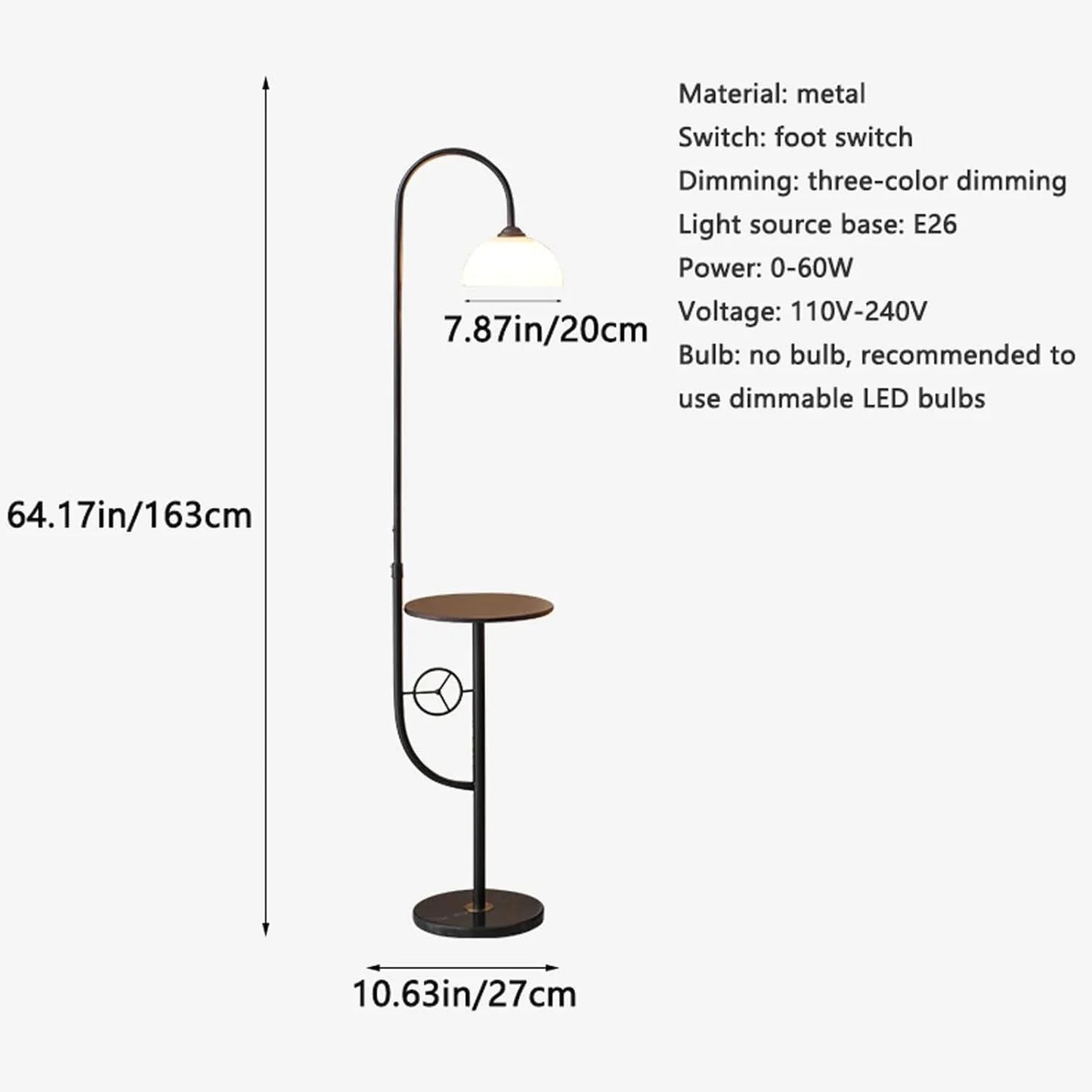 Audara-Simple with Coffee Table Living Room Floor Lamp E26 Single Light Source Tri-Color Dimming Metal Standing Lamp Study Room Bedroom Model House Torchiere Villa Rural Cafe Lighting Fixture