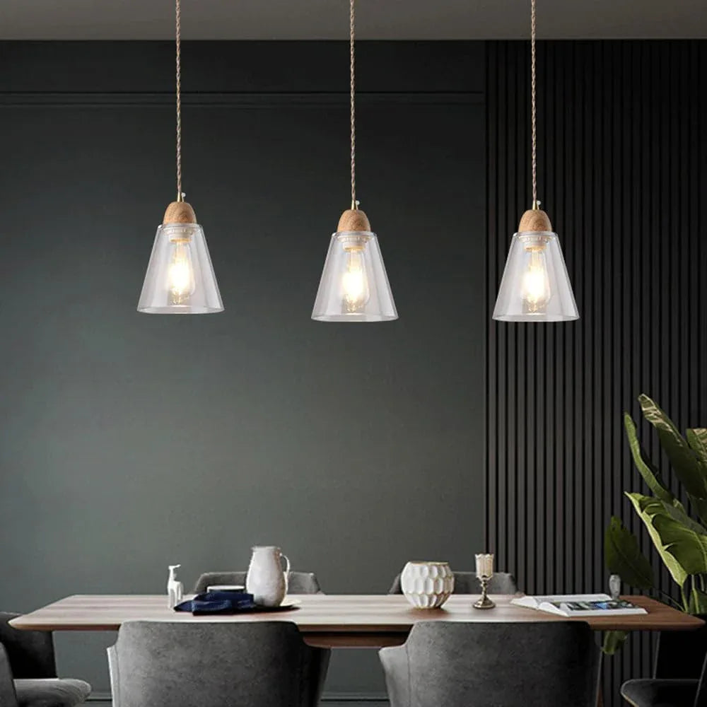 Audara-Modern Minimalist Glass Pendant Light Cozy Bedroom Bedside Rubberwood Hanging Lampe Household Aisle Balcony Single Head Chandeliers Cafe Restaurant Bar Decor Lighting Fixture