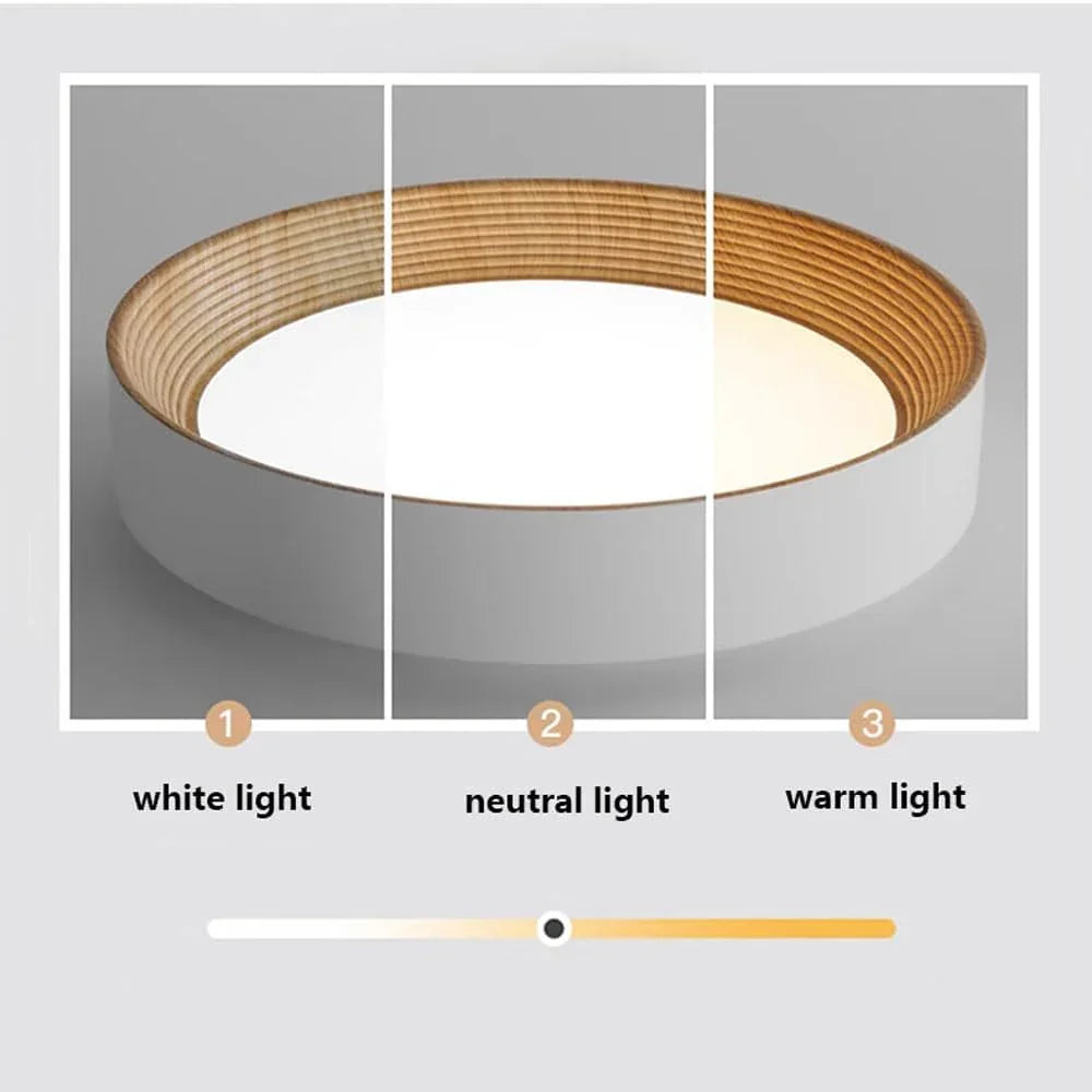 Audara-Modern Eye Care Ceiling Light Log Wind Led Bedroom Study Ceiling Lampled Round Simple Household Room Balcony Ceiling Fixtures Embedded Three Color Variable Light Lighting Fixture (48W)