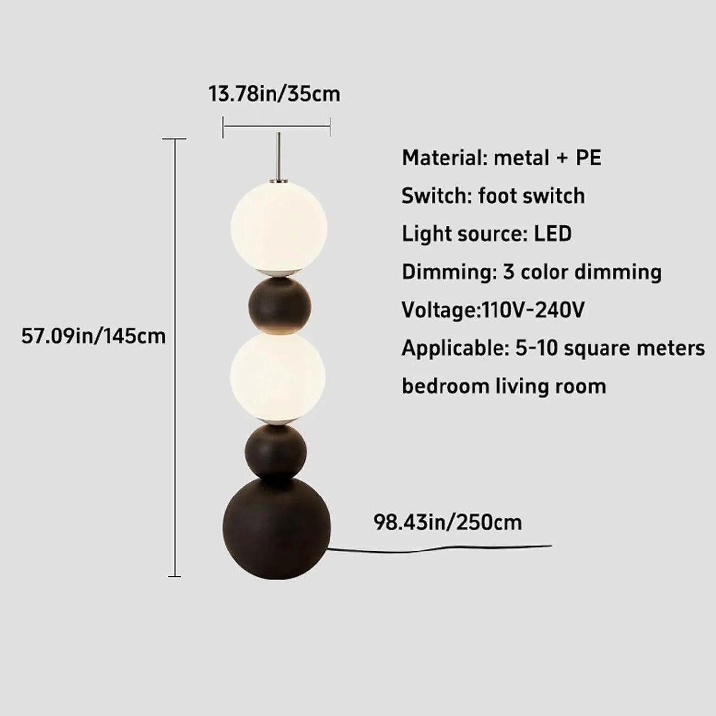 Audara-Creative Spherical LED Floor Lamp Black White Metal Standing Lamp H57.09in Corridor Living Room Bedroom Torchiere Showroom Dining Room Backdrop Decoration Lighting Fixture