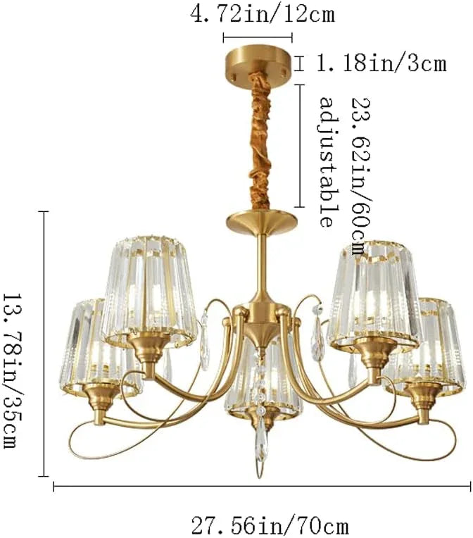 Audara-28-inch Crystal Chandeliers with 5 Light Heads European Modern-Style Chandeliers for Living Rooms Suitable for Bedrooms, Studies, Hotels, Kitchens, Island Ceiling Lights Brass Chandelier