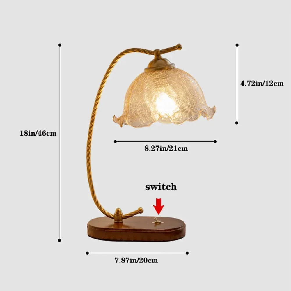 Audara-American Creative Flower Shaped Glass Desk Light Vintage Classic Study Office Living Room Desk Lamp Bedroom Bedside Counter Table Lamp Hotel Restaurant Bar Club Lighting Fixture