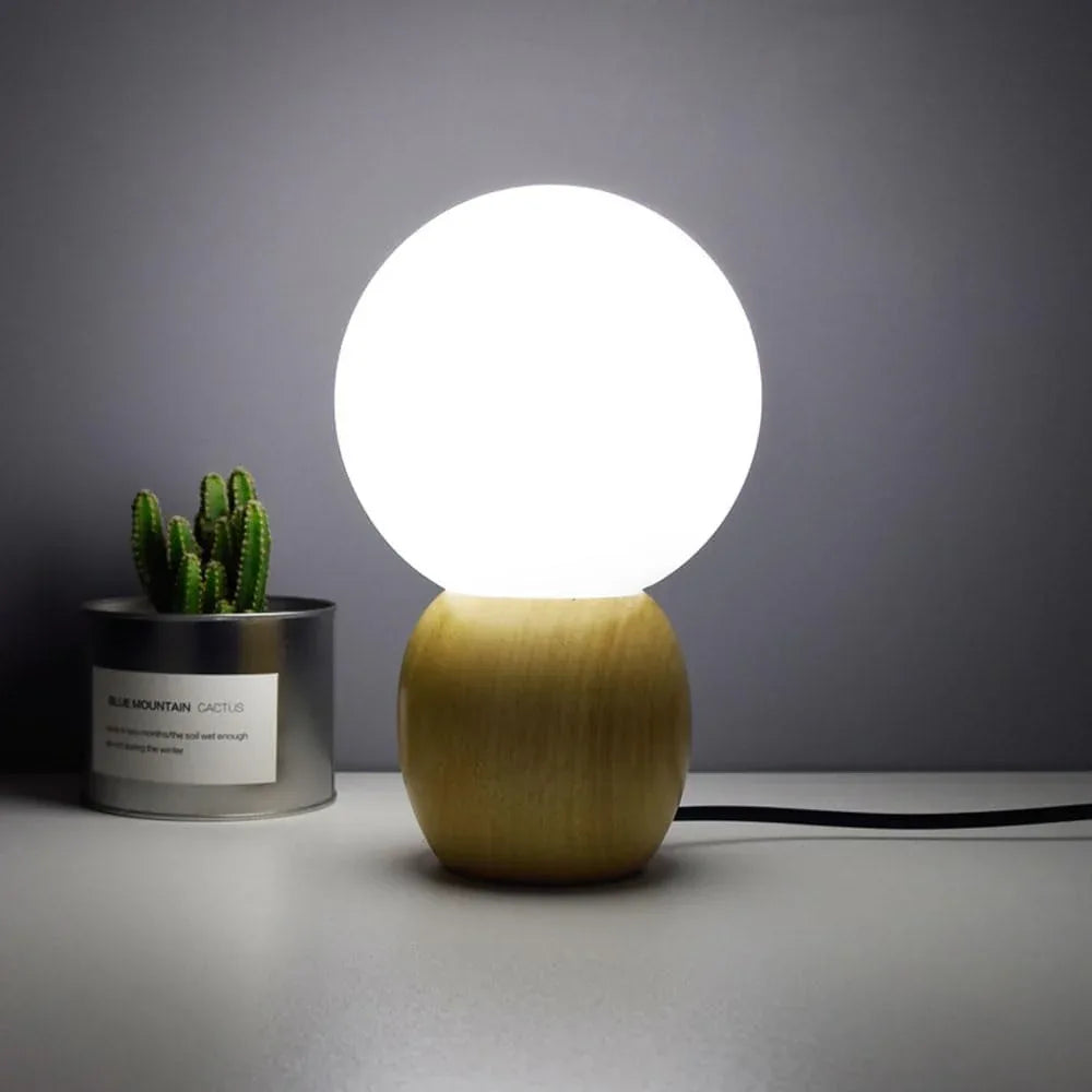 Audara-Scandinavian Creative Solid Wood Orb Glass Desk Light Cozy Cute Bedroom Children's Room Desk Lamp Model Room Living Room Office Table Lamp Club Villa Dining Room Lighting Fixture