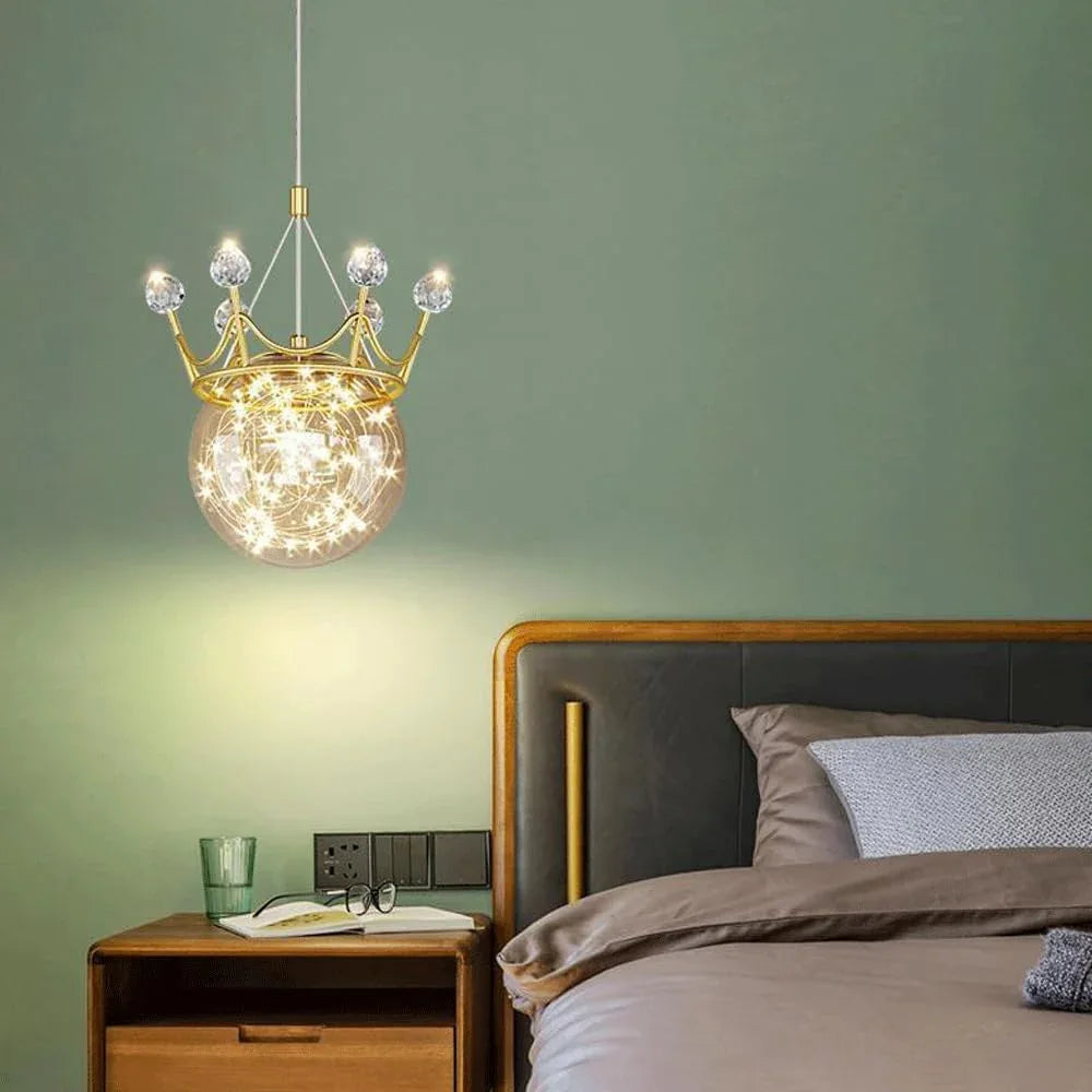 Audara-6-inch Crystal Pendant Light, Bohemian Style Queen Crown Shaped Lamp, Suitable for Various Spaces Such As Bedrooms, Hotels, Studies, Living Rooms, Kitchen Islands, and Entryways.