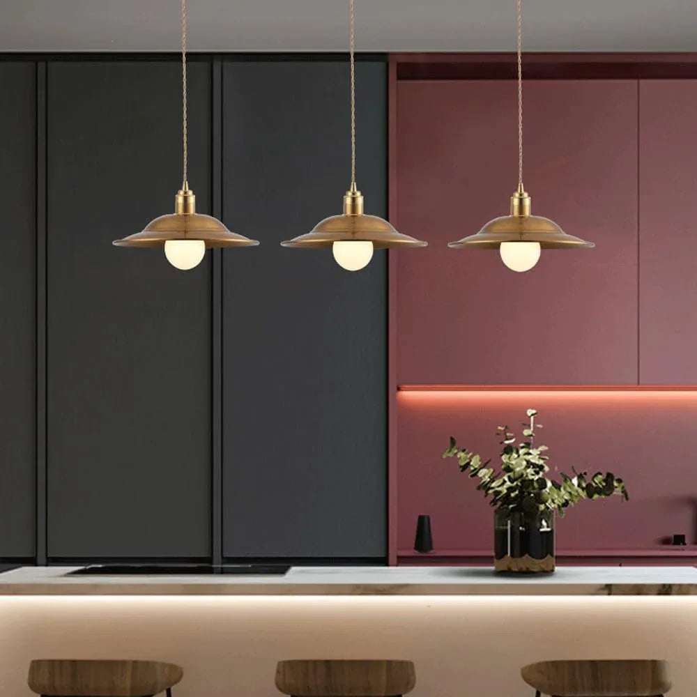 Audara-Modern Minimalist Bedroom Bedside Aluminum Pendant Light Creative 10.23in Copper Disc Hanging Lampe E27 Screw-in Chandeliers Scandinavian Hotel Living Room Decor Lighting Fixture