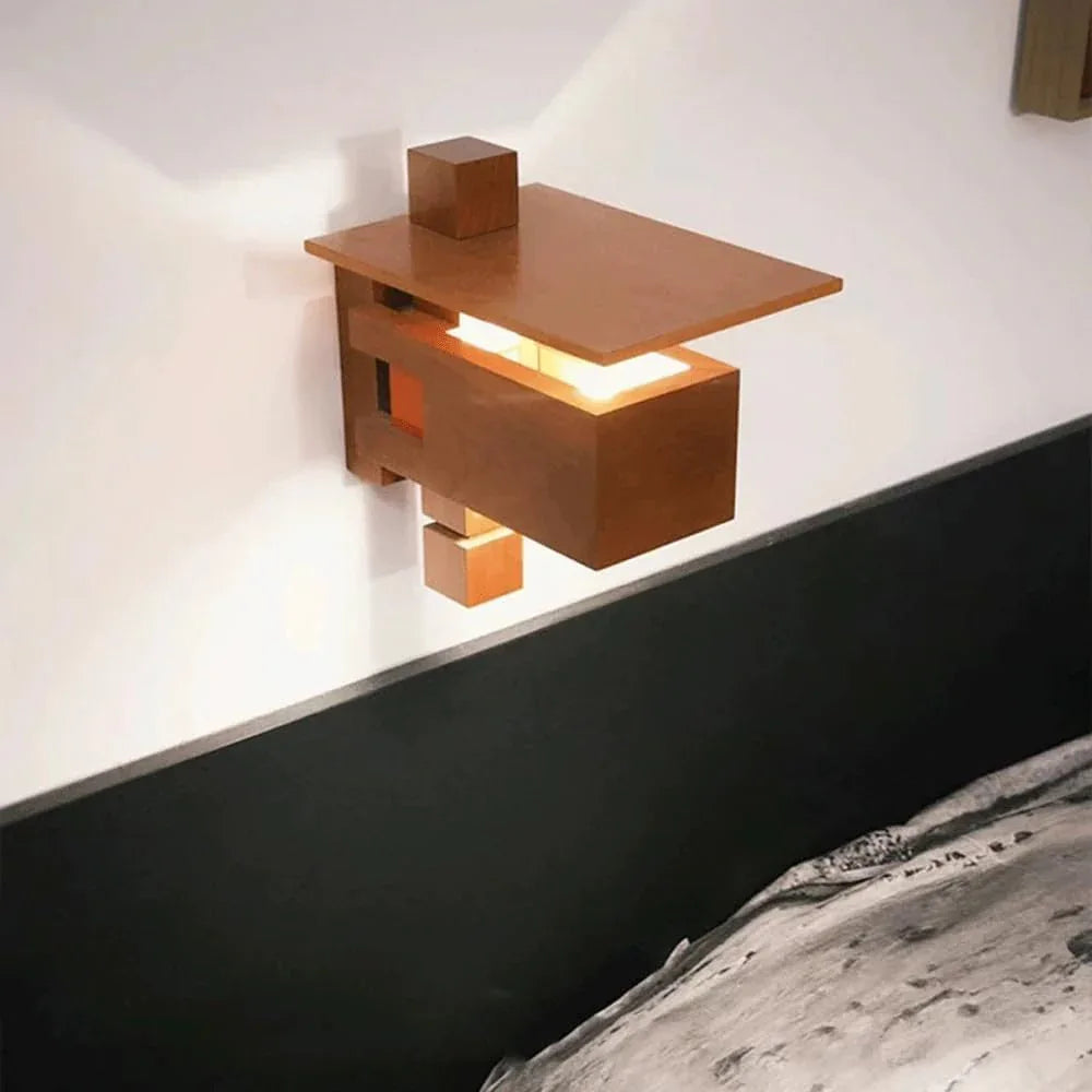 Audara-New Chinese Style Living Room Staircase Wall Lamp Villa Solid Wood Wall Lights Retro Wabi Sabi Style Headboard Sconces Japanese Style Living Room Corridor Decoration Mounted Lighting Fixture