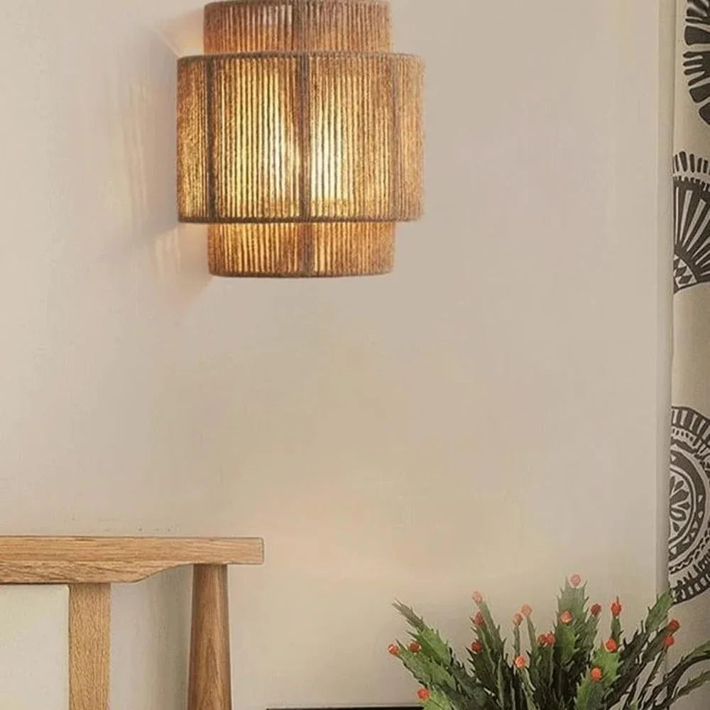 Audara-AULIGE Japanese Style Wabi-sabi Wind Retro Wall Lamp Living Room Bedroom Bedside Wall Lights B&B Aisle Ambiance Sconces Balcony Sisal Single Head Mounted Lighting Fixture