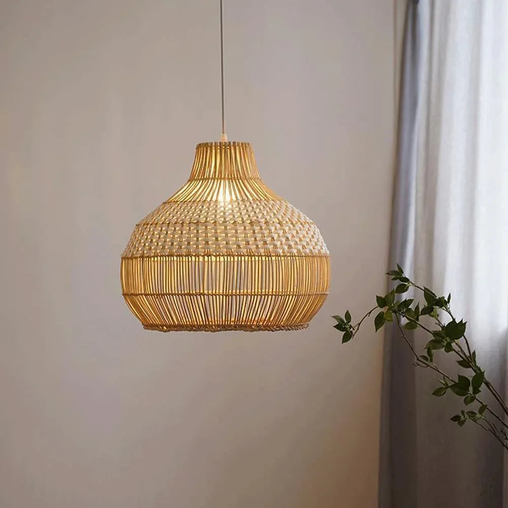 Audara-18-inch Woven Pendant Light Natural Rattan Color Bohemian & Wabi-Sabi Style Multi-Style Ceiling Light Fixture Suitable For Bedrooms, Dining Rooms, Kitchens, Islands, Entryways, And More Retro L